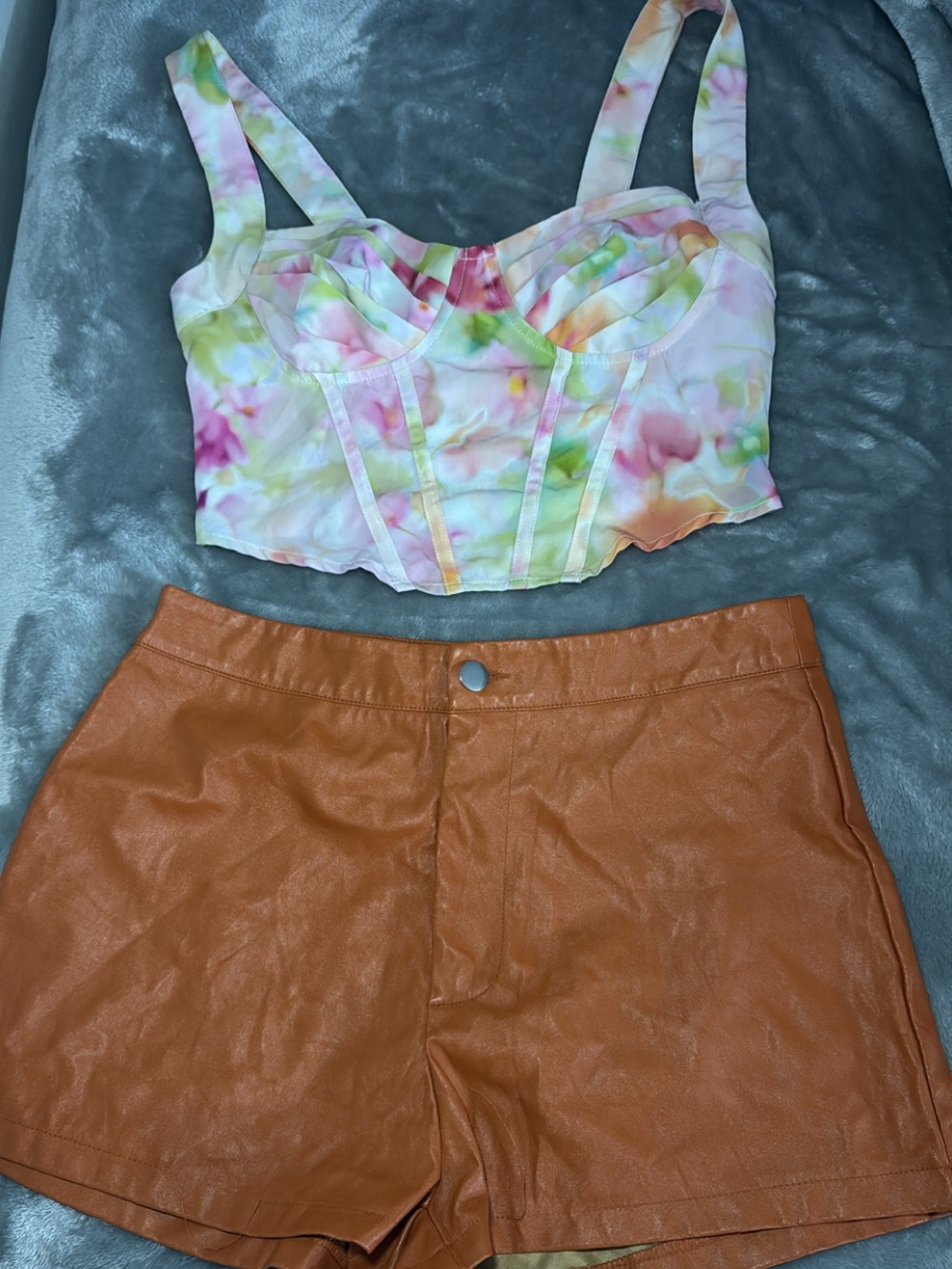 SHEIN Pastel Tie-Dye Corset Top & bottom 2 piece set
